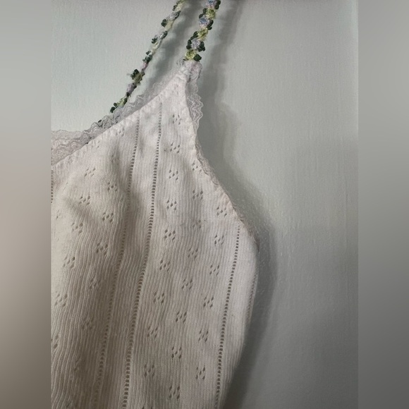Pretties Pointelle Super Cropped Tank with Embroidered Flower Straps - Picture 5 of 7